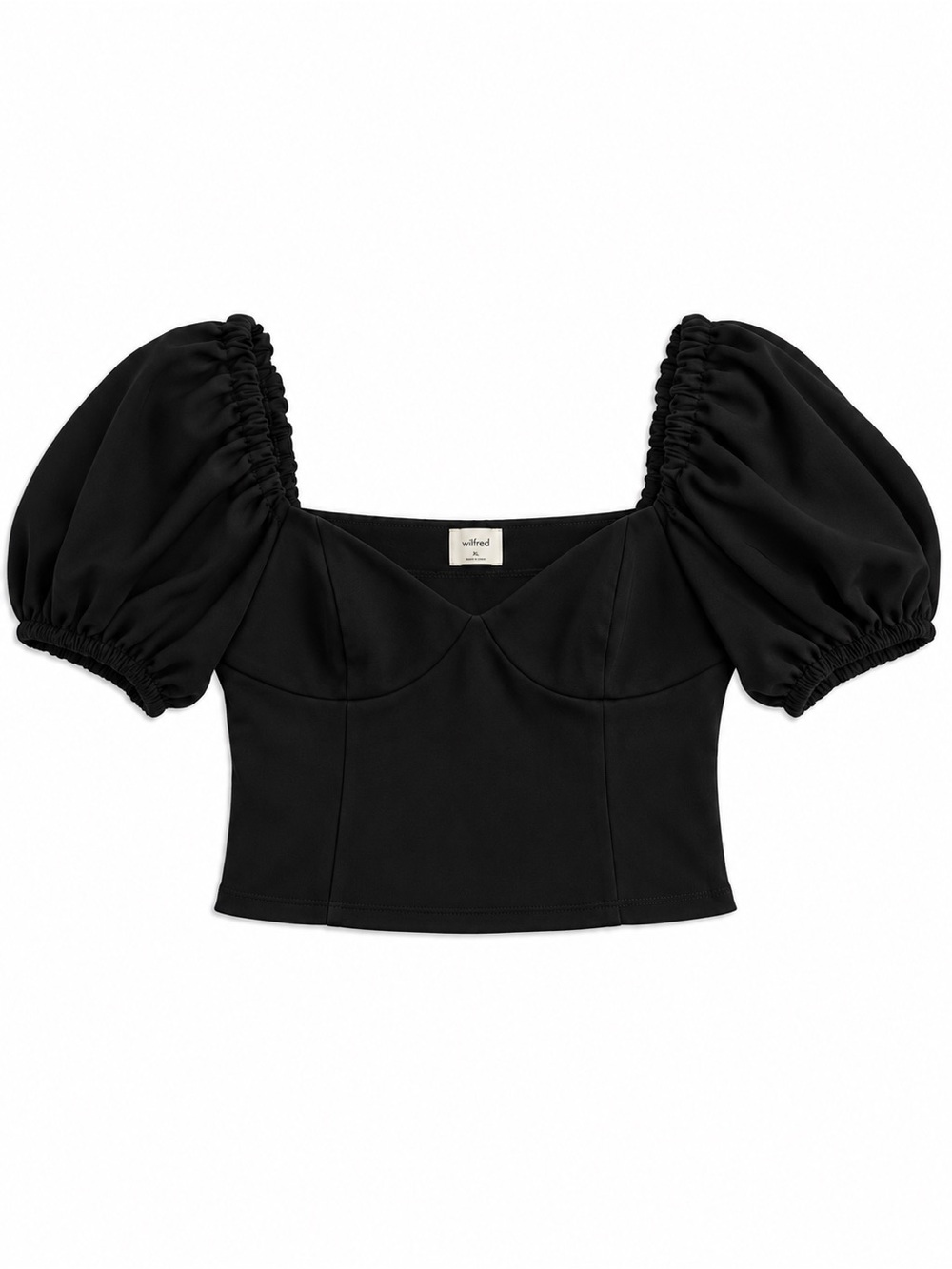 Wilfred Black Puff Sleeve Cropped Novella Top